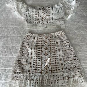 White Ruffle White Lace Skirt Set